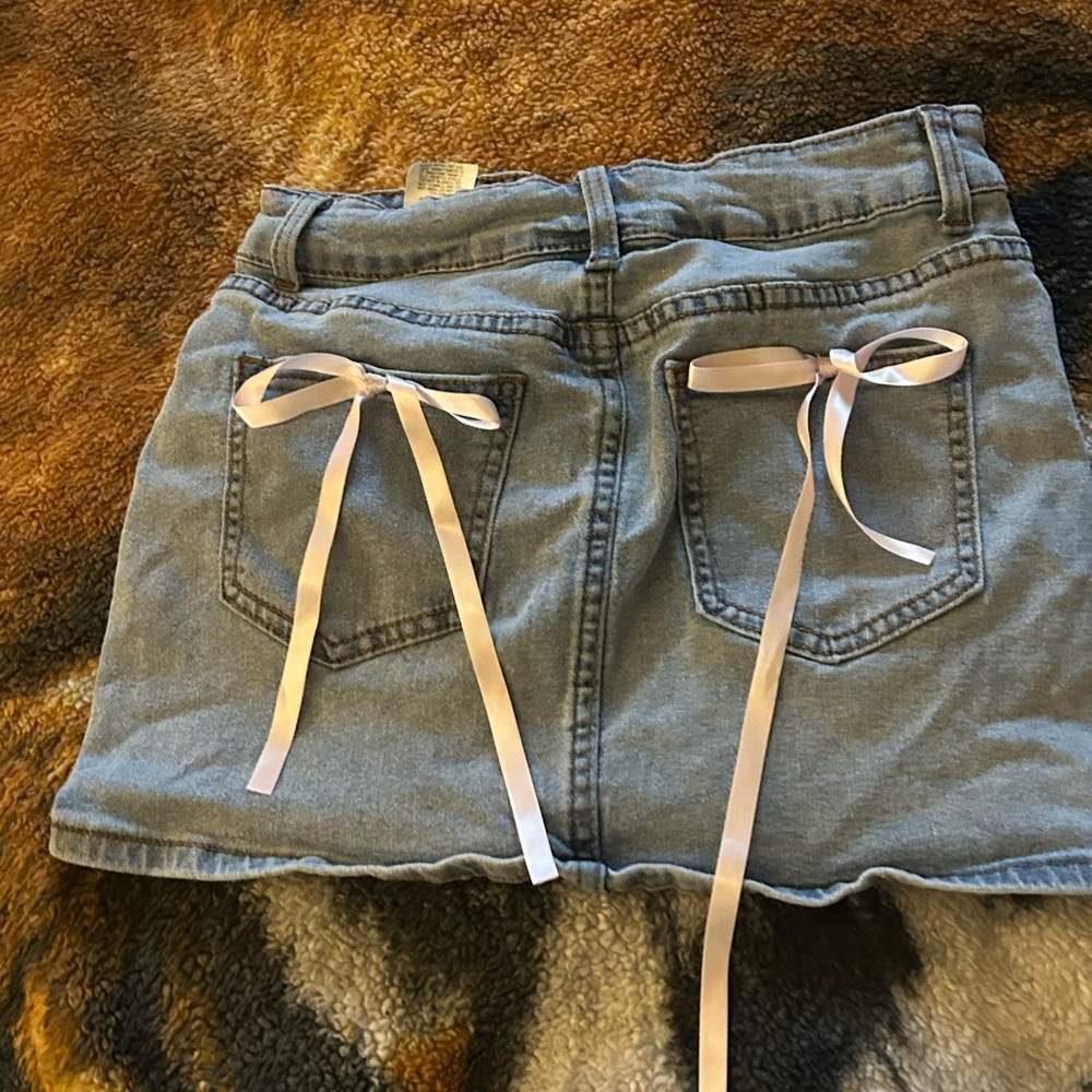 H&M Denim Mini Skirt with Pink Ribbon Detail